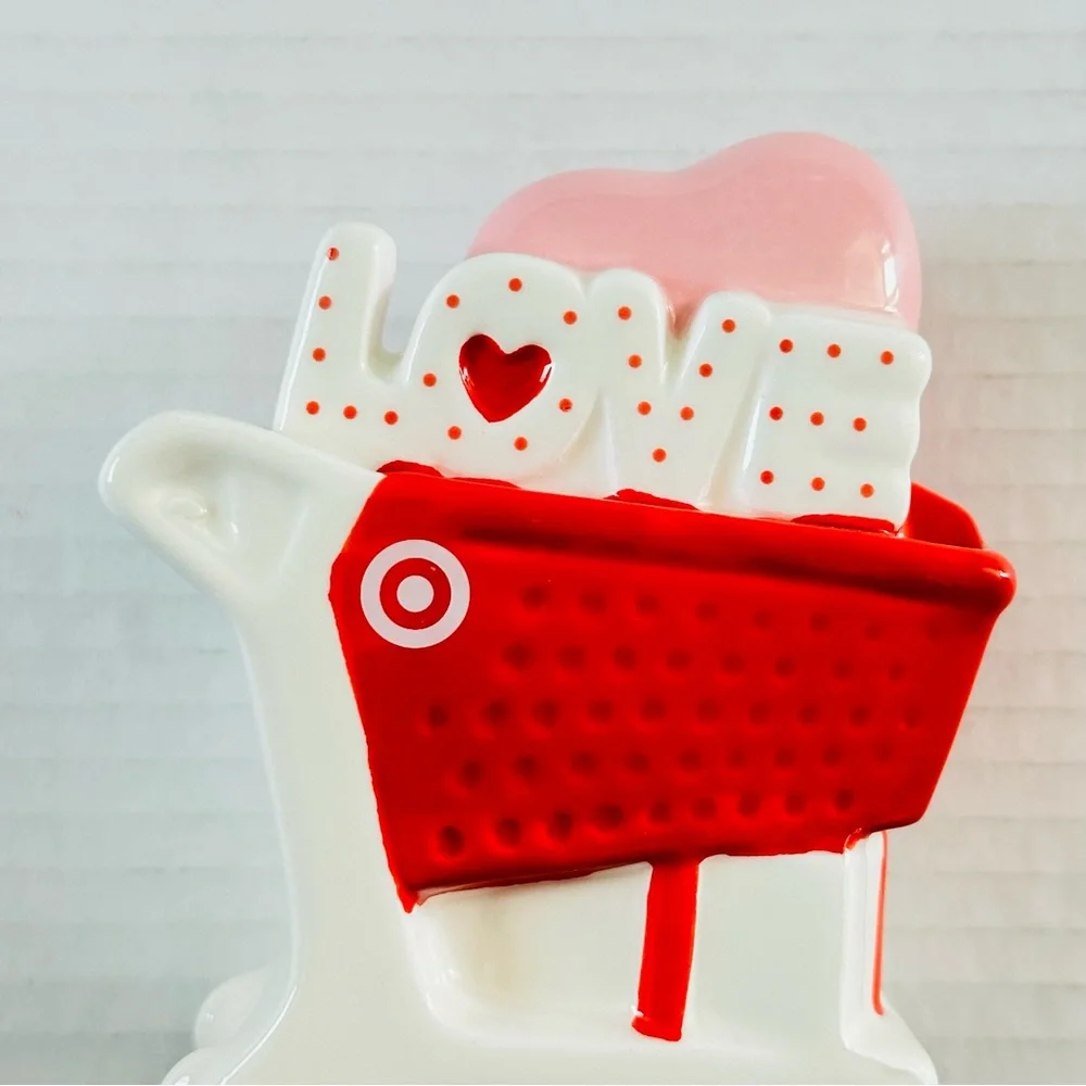 Ceramic Target Love Shopping Cart Accent in Red and Pink NEW